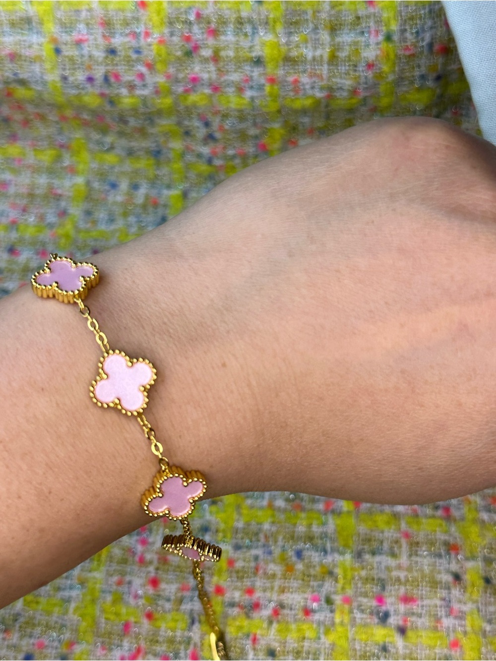 Pink Clover-Link Gold Bracelet - Women Jewelry